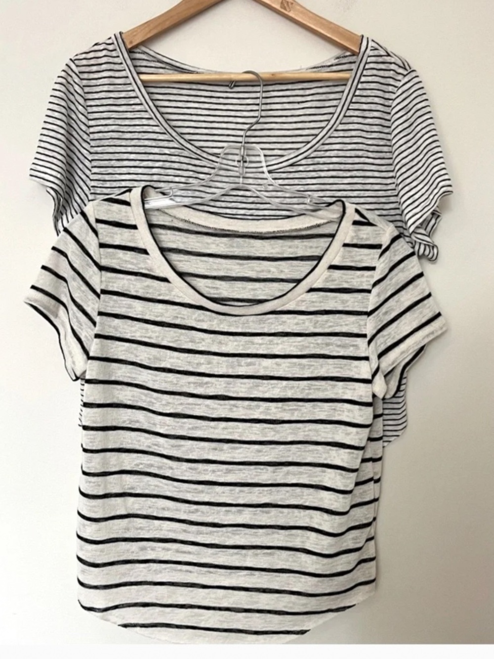 TShirt Set of 2 - Striped Slub Knit Relaxed Tees Size Small to Medium
